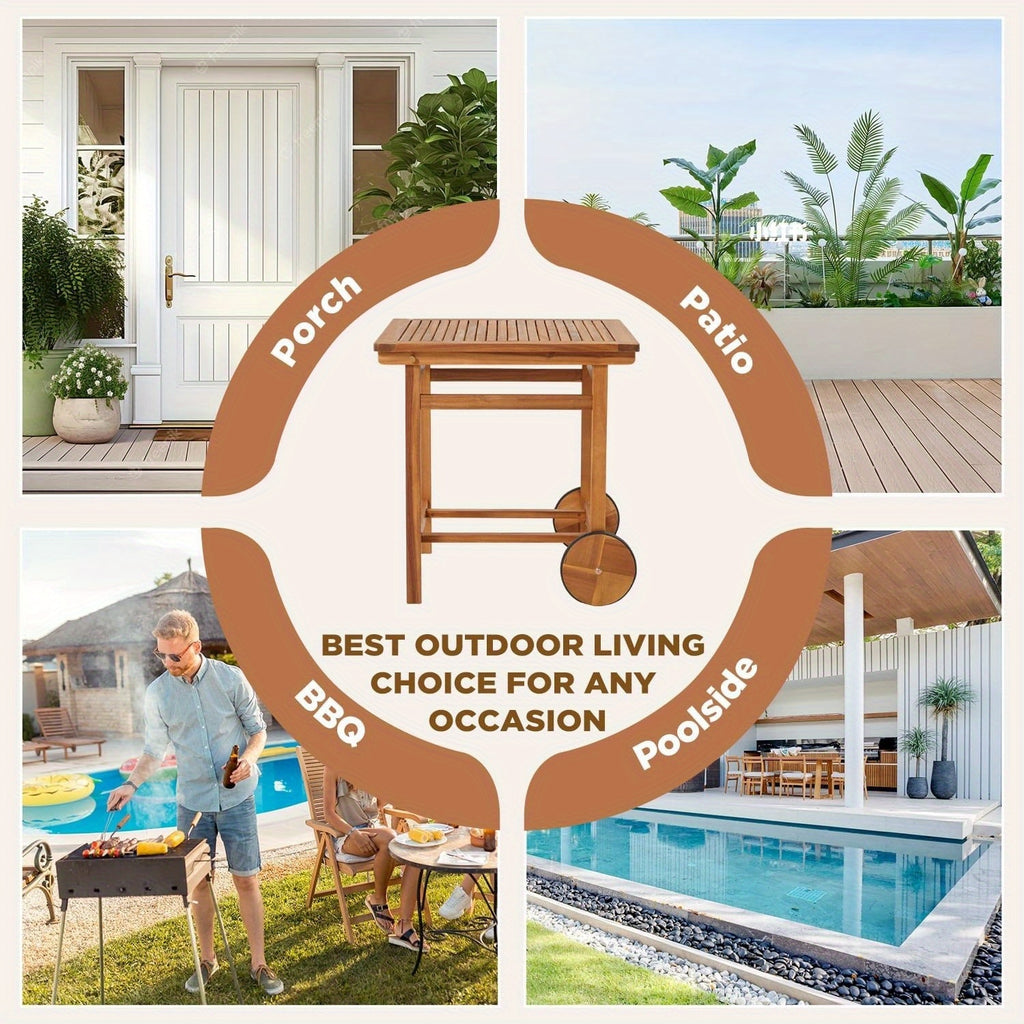 Acacia Wood Outdoor Dining Table for 4, Foldable Top Patio Table with Wheels, Heavy Duty Farmhouse Table for Backyard, Deck, Porch & Poolside