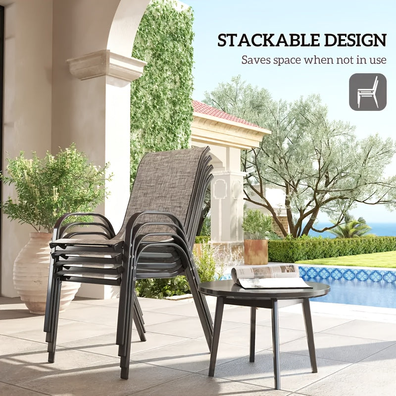 5pcs Outdoor Dining Set with Champagne Textilene Chairs & Metal Table - All-Weather Stackable Patio Furniture, Space-Saving Table and 4 Chairs for Garden, Poolside, Backyard (Champagne, Metal Frame)