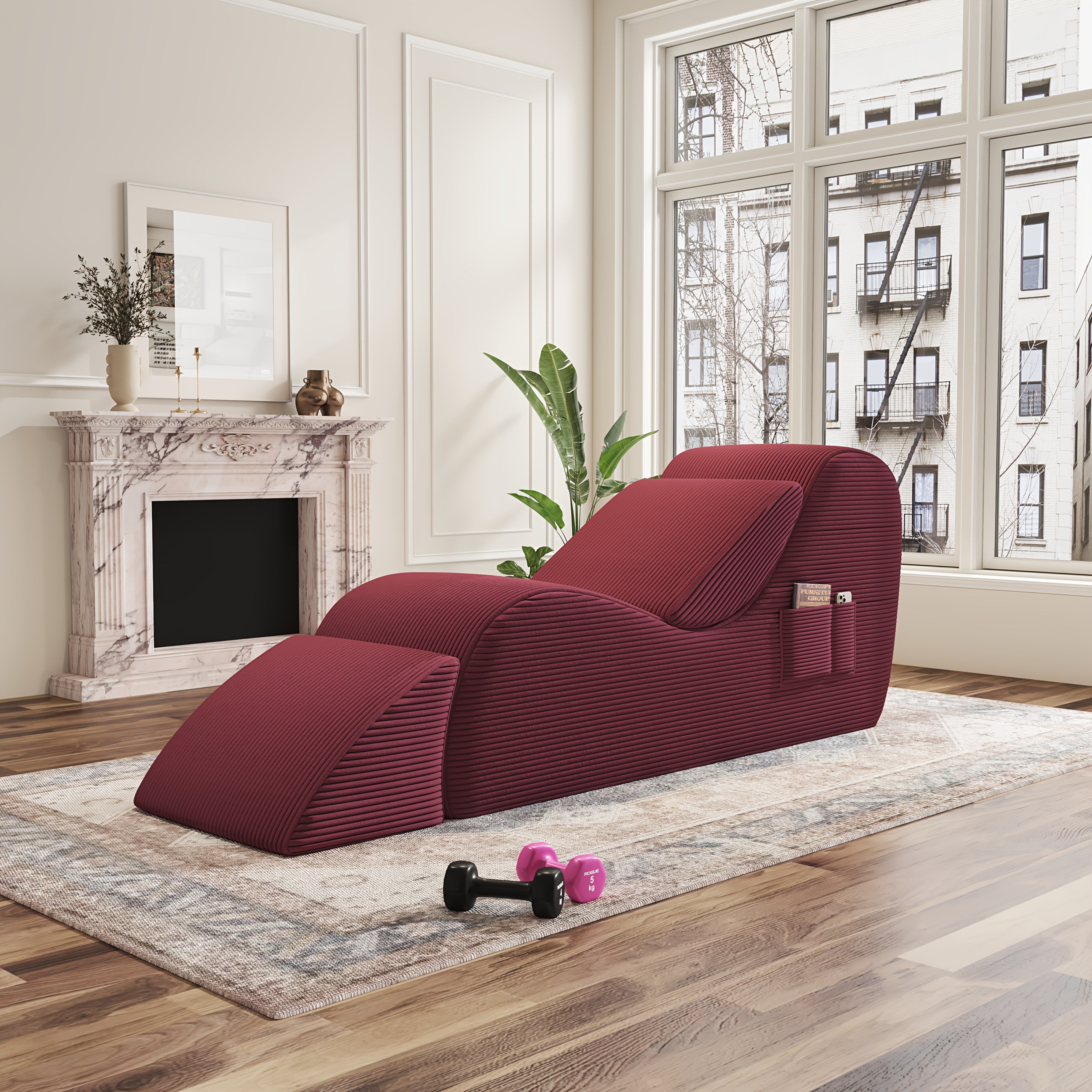 Adults' Ergonomic Yoga Chair with Ottoman - High-Density Foam Boneless Chaise Lounge, Lumbar & Side Pockets - Indoor Stretching Chair for Relaxation, Exercise, for Gym\u002FPilates\u002FStudio - Easy Setup (No Assembly)