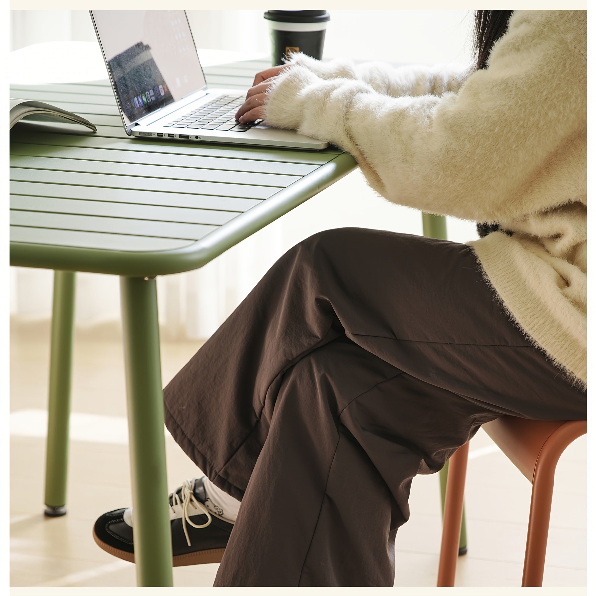 Black Friday Modern Furniture Outdoor Metal Dining Table, Waterproof Patio Table for Garden, Balcony, Or Deck, Available In Long And Square Sizes, Ideal Coffee And Dining Table for Outdoor Use, Mint Green Claret Red\u002F Cream White, Garden Furniture