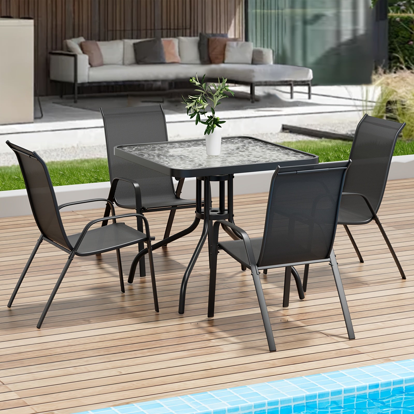 5pcs All-Weather Outdoor Dining Table and Chairs Set - Heavy-Duty Metal Patio Furniture with 30\