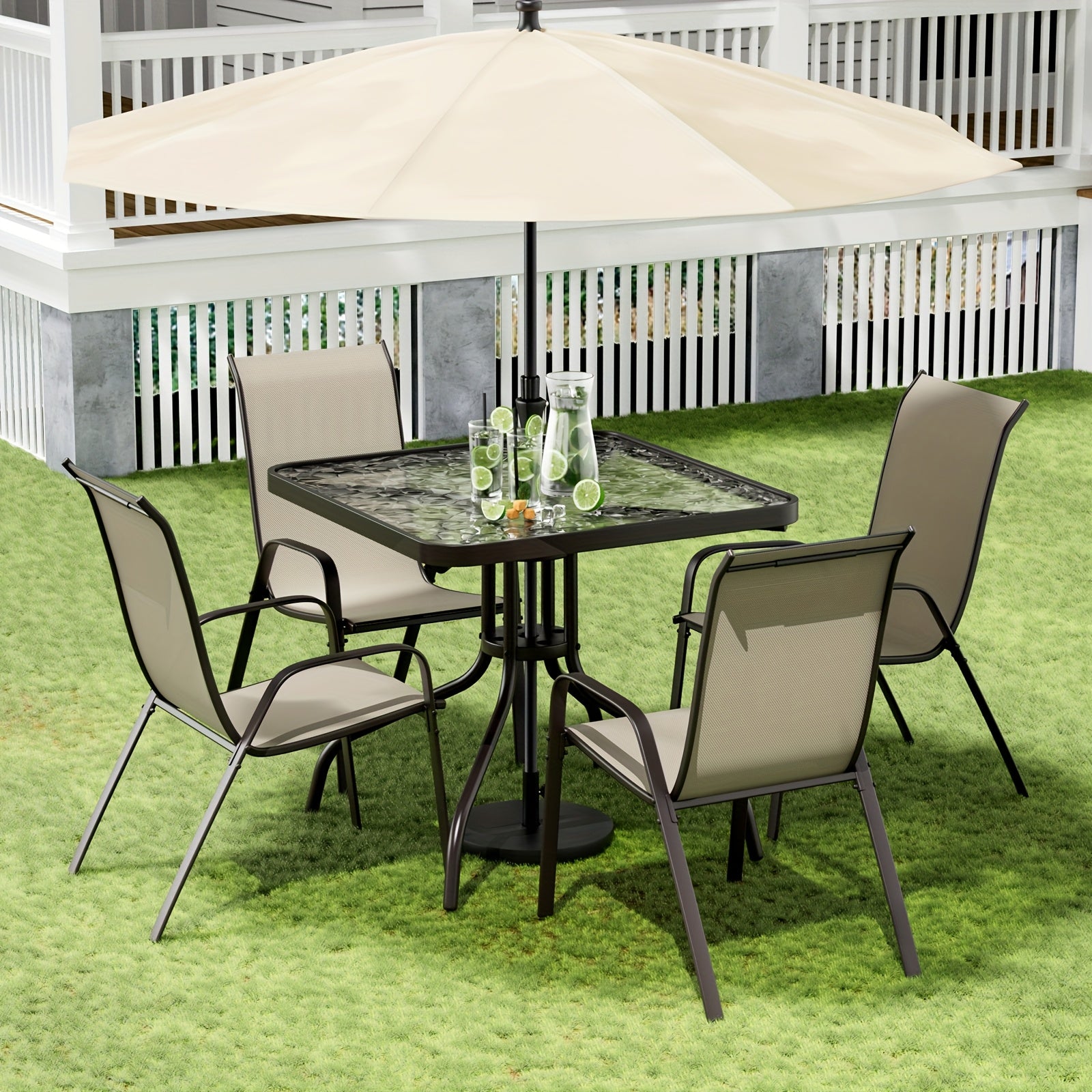 5pcs All-Weather Outdoor Dining Table and Chairs Set - Heavy-Duty Metal Patio Furniture with 30\