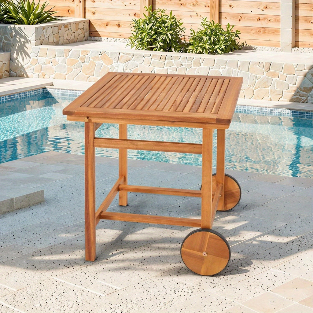 Acacia Wood Outdoor Dining Table for 4, Foldable Top Patio Table with Wheels, Heavy Duty Farmhouse Table for Backyard, Deck, Porch & Poolside