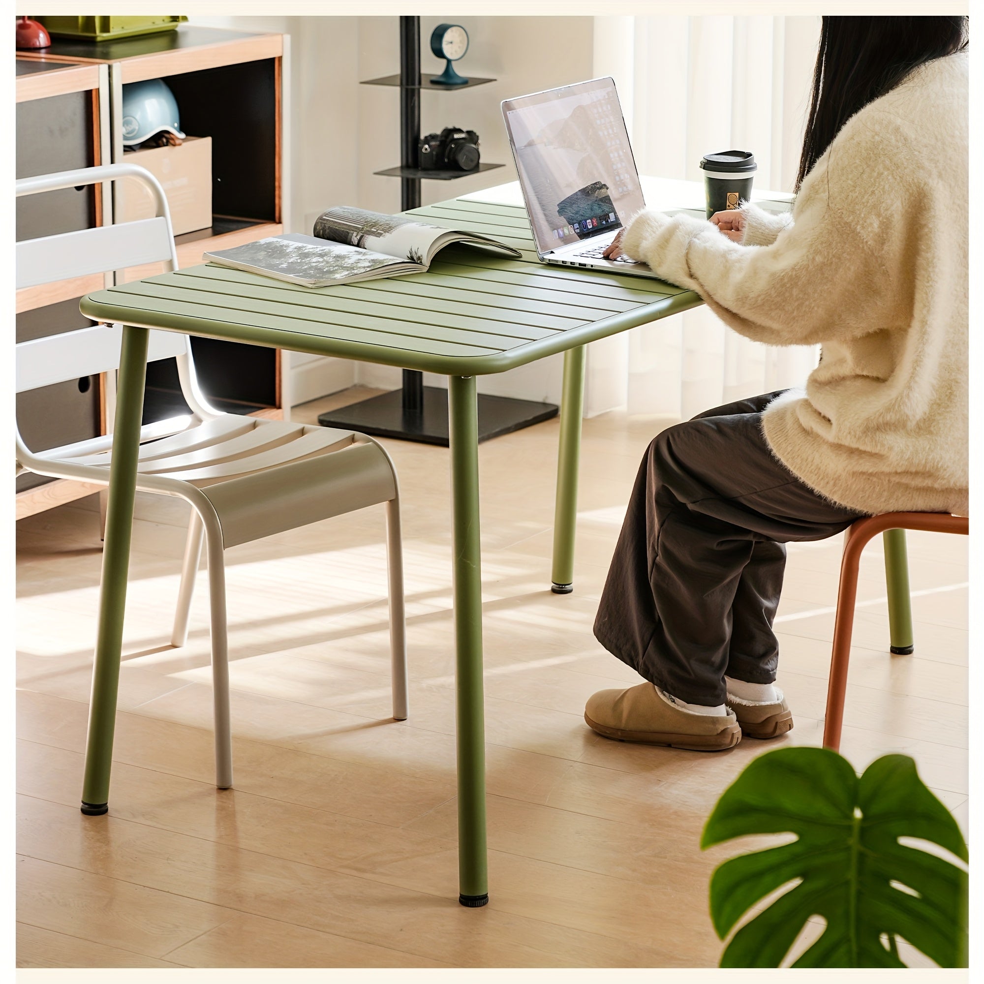 Black Friday Modern Furniture Outdoor Metal Dining Table, Waterproof Patio Table for Garden, Balcony, Or Deck, Available In Long And Square Sizes, Ideal Coffee And Dining Table for Outdoor Use, Mint Green Claret Red\u002F Cream White, Garden Furniture