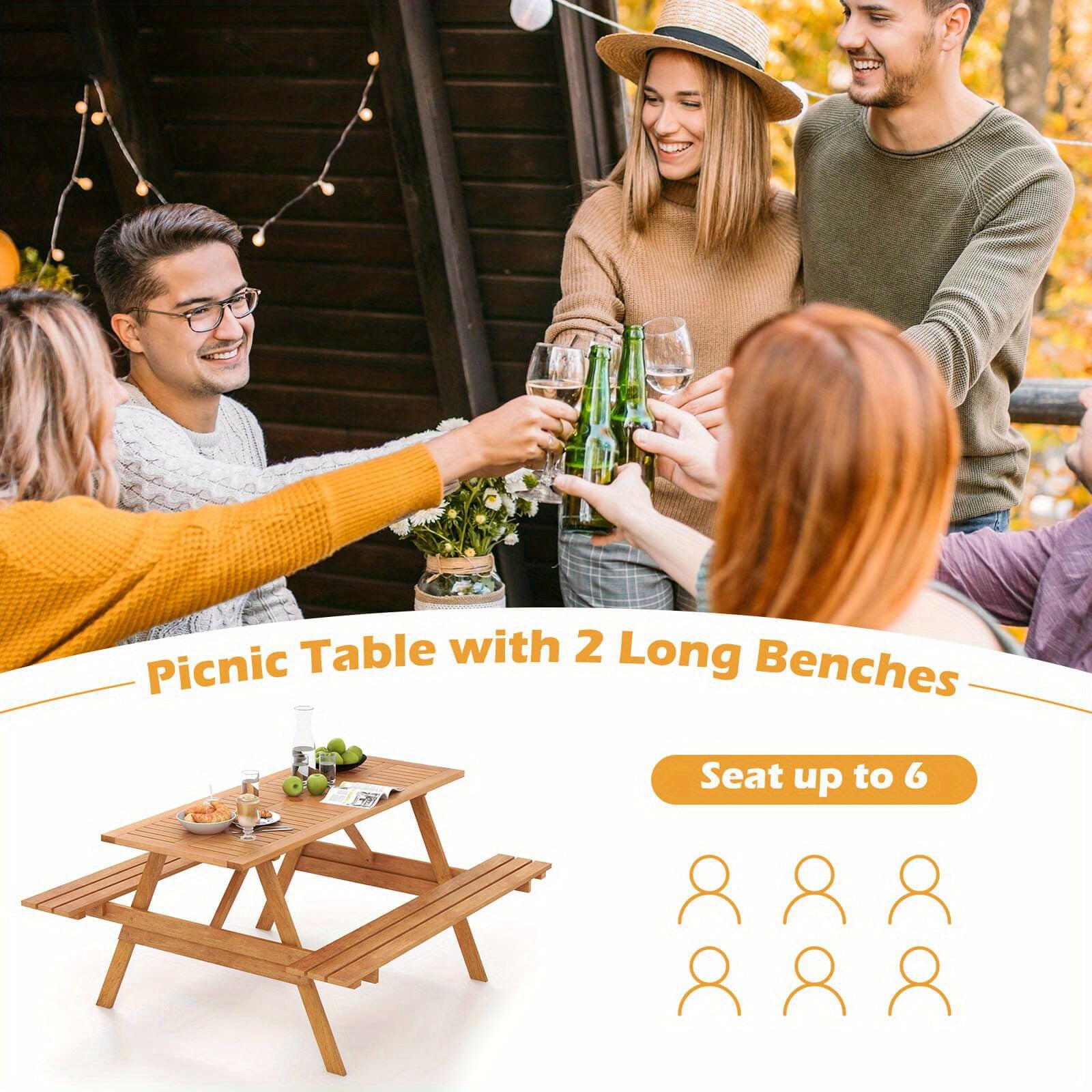 Maxmass 6 Person Picnic Table Set with Patio Table 2 Built-in Benches 2\