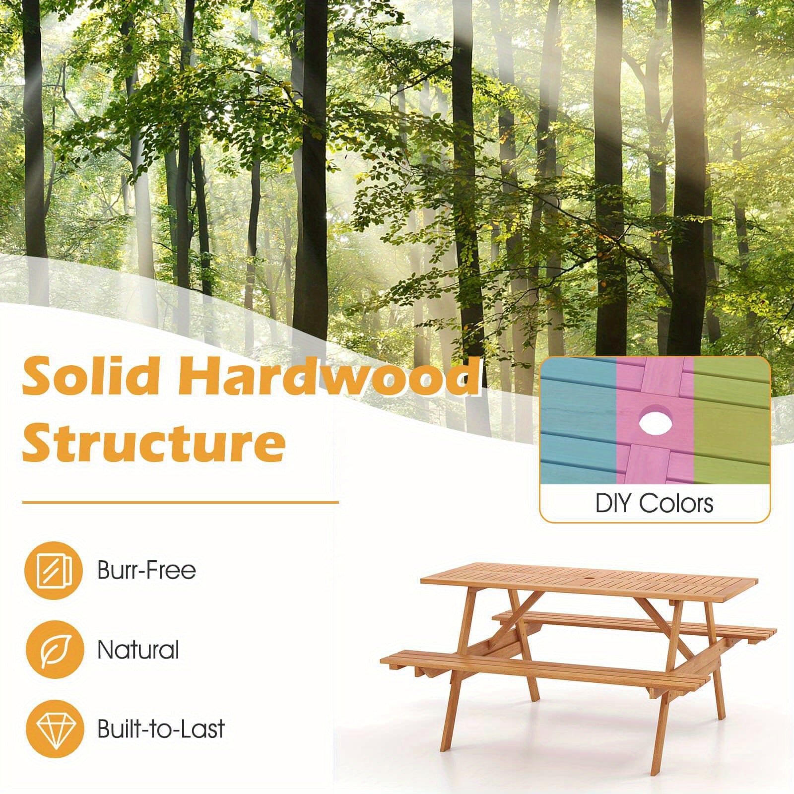 Maxmass 6 Person Picnic Table Set with Patio Table 2 Built-in Benches 2\