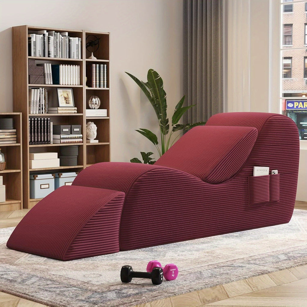 Adults' Ergonomic Yoga Chair with Ottoman - High-Density Foam Boneless Chaise Lounge, Lumbar & Side Pockets - Indoor Stretching Chair for Relaxation, Exercise, for Gym\u002FPilates\u002FStudio - Easy Setup (No Assembly)