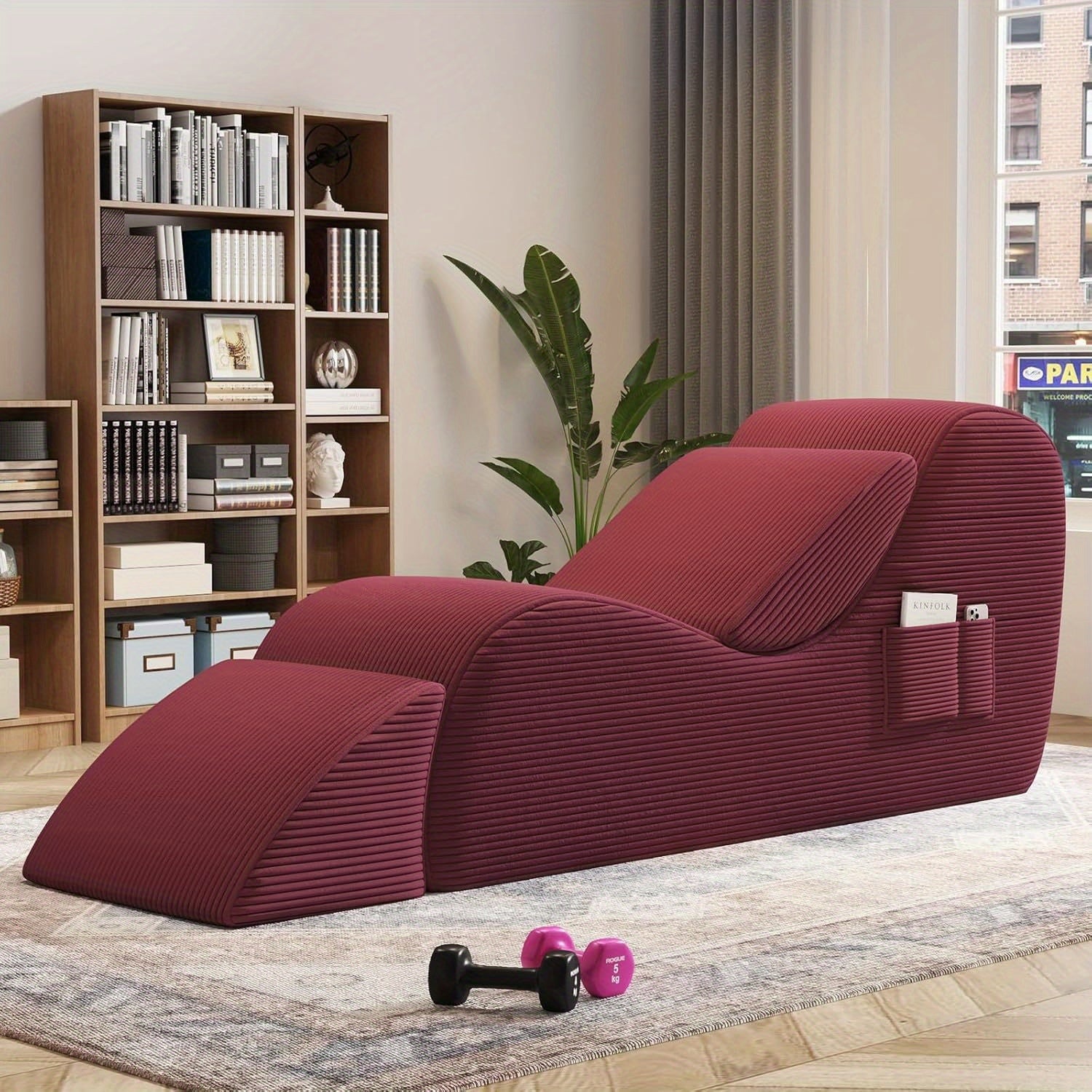 Adults' Ergonomic Yoga Chair with Ottoman - High-Density Foam Boneless Chaise Lounge, Lumbar & Side Pockets - Indoor Stretching Chair for Relaxation, Exercise, for Gym\u002FPilates\u002FStudio - Easy Setup (No Assembly)