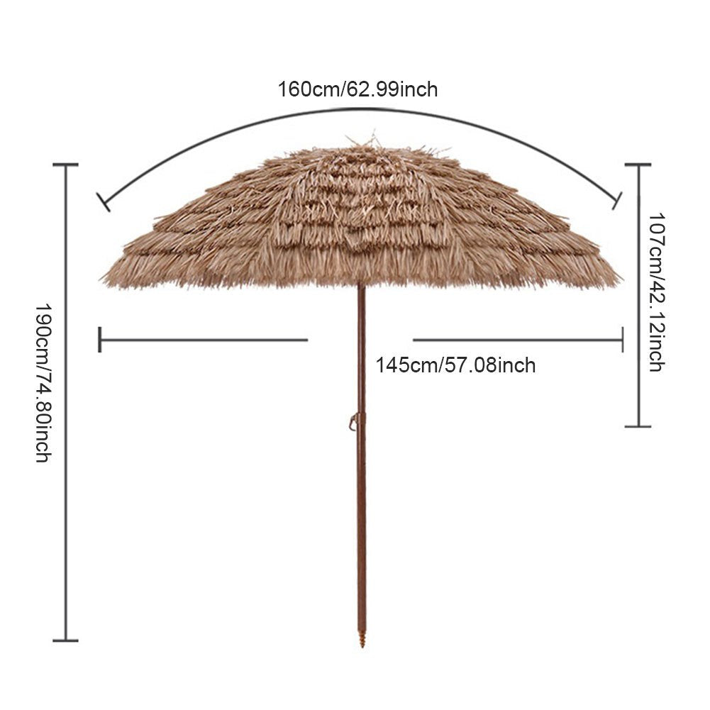 7.5-Foot Portable Outdoor Umbrella with UV Protection & Adjustable Canopy - Push Button Tilt, Manual Lift\u002FReclining System, Steel Pole & Iron Frame - Tropical Thatch Tiki Beach Umbrella Suitable for Patio, Poolside, Garden, Backyard (UV-Resistant)