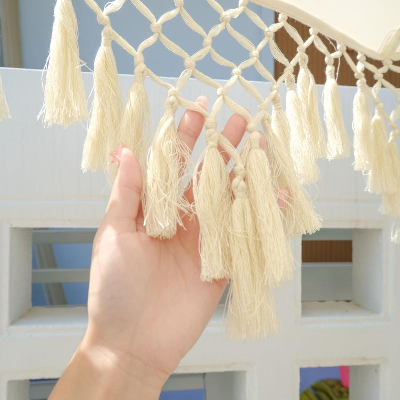 6.5ft Bohemian Macrame Umbrella | Handcrafted Balinese Canopy, Luxurious Outdoor Umbrella for Deck, Patio, Pool Sun Shade and Outdoor Entertaining, Non-woven Fabric