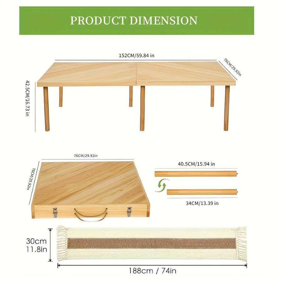 1pc Heavy-Duty Foldable Low-Profile Picnic Table with Tablecloth - 60-Inch Portable Outdoor Table Suitable for Camping, BBQ, Backyard, - Lightweight Foldable with Solid Wood Tabletop & Powder-Coated Frame