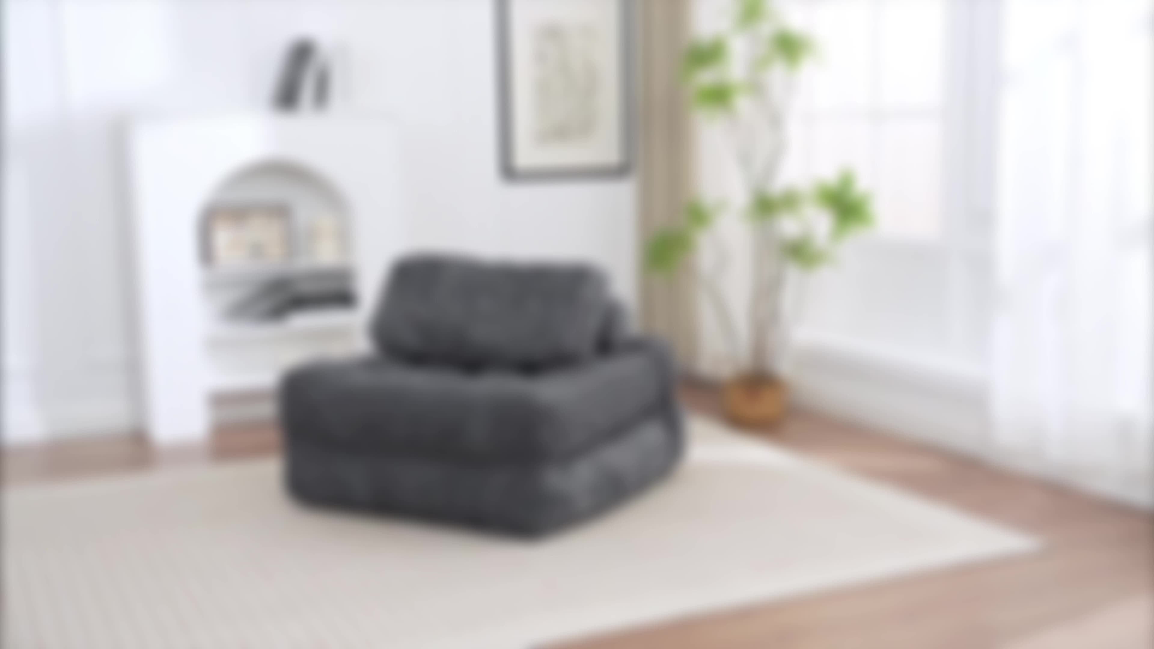 Folding Sofa Bed, Convertible Floor Recliner Chair with Back Support & Mattress, No Assembly Required, Portable Bed Chair for Adults, Small Spaces, Apartments, Dorms, Guest Rooms, Cushioned Padding, Grey Modern Bed Sofa