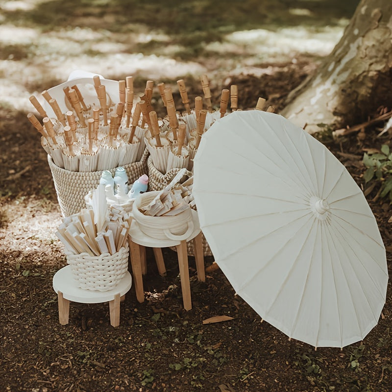 20\u002F10 Pack White Paper Parasol Umbrellas 23inch with 10-Rib Chinese\u002FJapanese Decorative Canopy - DIY Oiled Painting for Wedding, Bridal Party, Photo Shoots - Lightweight Portable Umbrella for Crafts & Events (No Coating)