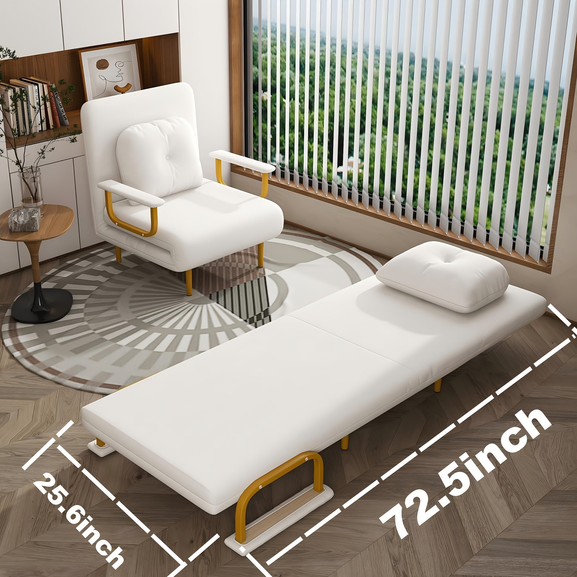 3-in-1 Sleeper Chair Futon Chair Bed, 5-Position Adjustable Backrest with Pillow, Space-Saving Convertible Bed for Living Room, Bedroom & Office (Grey)