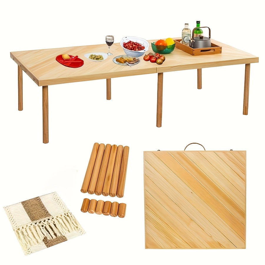 1pc Heavy-Duty Foldable Low-Profile Picnic Table with Tablecloth - 60-Inch Portable Outdoor Table Suitable for Camping, BBQ, Backyard, - Lightweight Foldable with Solid Wood Tabletop & Powder-Coated Frame