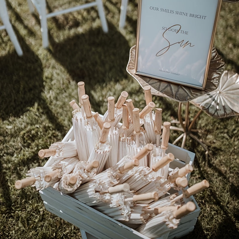 20\u002F10 Pack White Paper Parasol Umbrellas 23inch with 10-Rib Chinese\u002FJapanese Decorative Canopy - DIY Oiled Painting for Wedding, Bridal Party, Photo Shoots - Lightweight Portable Umbrella for Crafts & Events (No Coating)