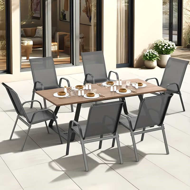 5pcs Outdoor Dining Set with Champagne Textilene Chairs & Metal Table - All-Weather Stackable Patio Furniture, Space-Saving Table and 4 Chairs for Garden, Poolside, Backyard (Champagne, Metal Frame)