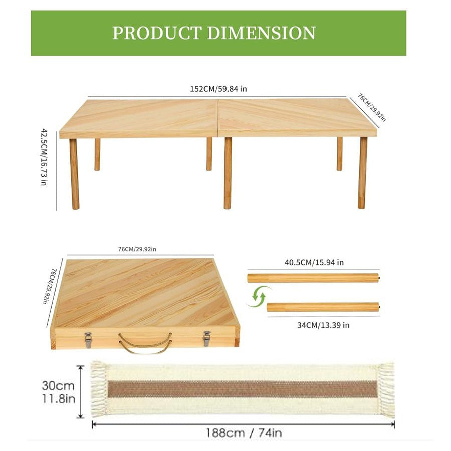 Foldable Beach Picnic Table, 60-inch Low-profile Wooden Portable Bohemian Style Travel Picnic Table, Suitable for Picnics, Beach, BBQ, Camping, Parties, Outdoor Dining, Gardens, And Other Indoor And Outdoor Occasions