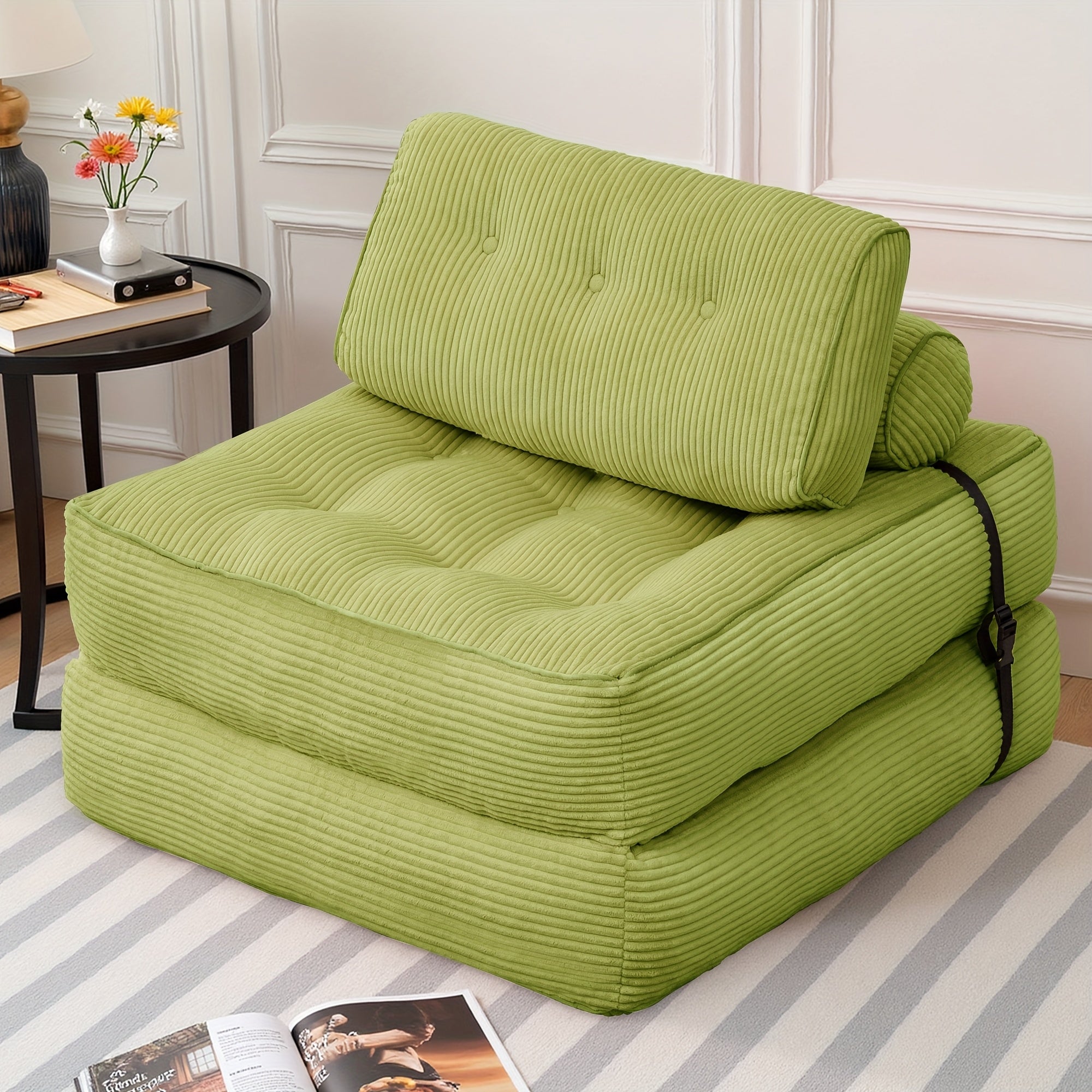 Folding Sofa Bed, Convertible Floor Recliner Chair with Back Support & Mattress, No Assembly Required, Portable Bed Chair for Adults, Small Spaces, Apartments, Dorms, Guest Rooms, Cushioned Padding, Grey Modern Bed Sofa