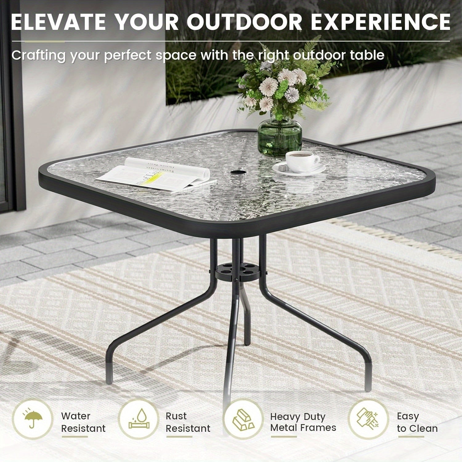 Patio Dining Set For 5, Outdoor Table And Chairs Set With Textured Glass Table, 4 Stackable Patio Chairs, Outdoor Furniture Set For Deck Garden Backyard Lawn Poolside