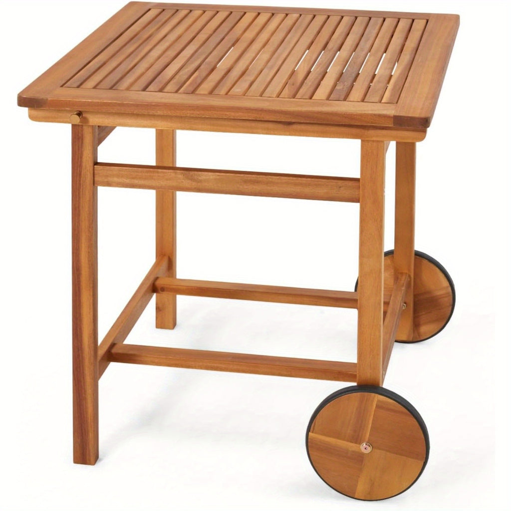 Acacia Wood Outdoor Dining Table for 4, Foldable Top Patio Table with Wheels, Heavy Duty Farmhouse Table for Backyard, Deck, Porch & Poolside