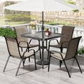 5pcs Outdoor Dining Set with Champagne Textilene Chairs & Metal Table - All-Weather Stackable Patio Furniture, Space-Saving Table and 4 Chairs for Garden, Poolside, Backyard (Champagne, Metal Frame)