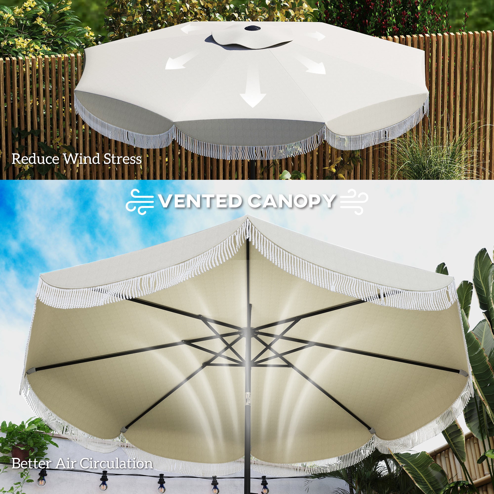 9ft Large Outdoor Patio Umbrella with UPF 30+, Heavy-Duty & 8-Rib Canopy, Manual Tilt & Vented Design - Easy-Curve Pole Lift System for Pool,, Balcony - Light Gray All-Purpose Shade Umbrella (Round