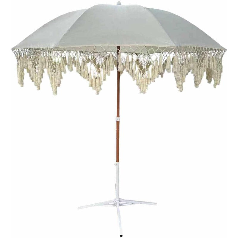 6.5ft Bohemian Macrame Umbrella | Handcrafted Balinese Canopy, Luxurious Outdoor Umbrella for Deck, Patio, Pool Sun Shade and Outdoor Entertaining, Non-woven Fabric