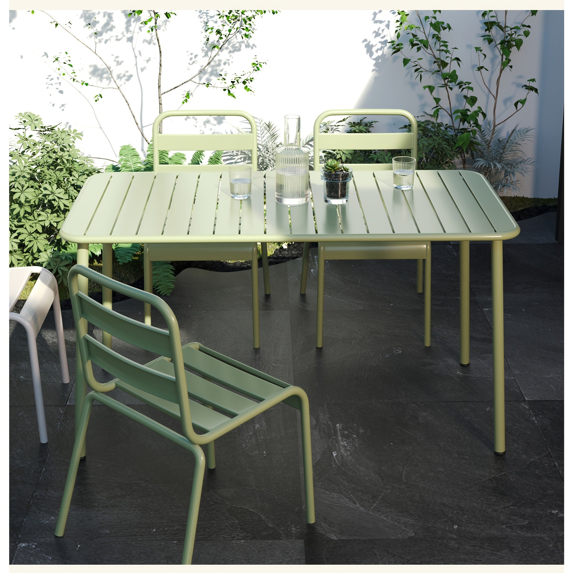 Black Friday Modern Furniture Outdoor Metal Dining Table, Waterproof Patio Table for Garden, Balcony, Or Deck, Available In Long And Square Sizes, Ideal Coffee And Dining Table for Outdoor Use, Mint Green Claret Red\u002F Cream White, Garden Furniture