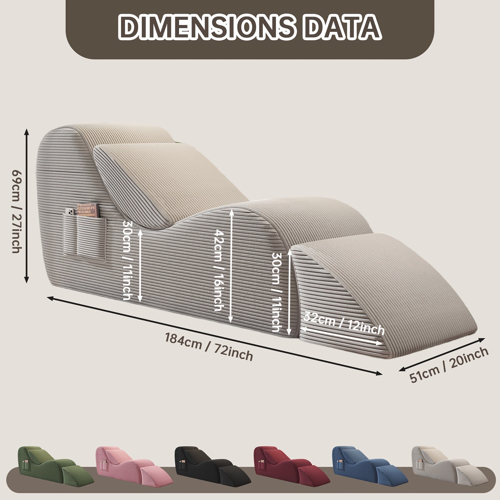 Adults' Ergonomic Yoga Chair with Ottoman - High-Density Foam Boneless Chaise Lounge, Lumbar & Side Pockets - Indoor Stretching Chair for Relaxation, Exercise, for Gym\u002FPilates\u002FStudio - Easy Setup (No Assembly)