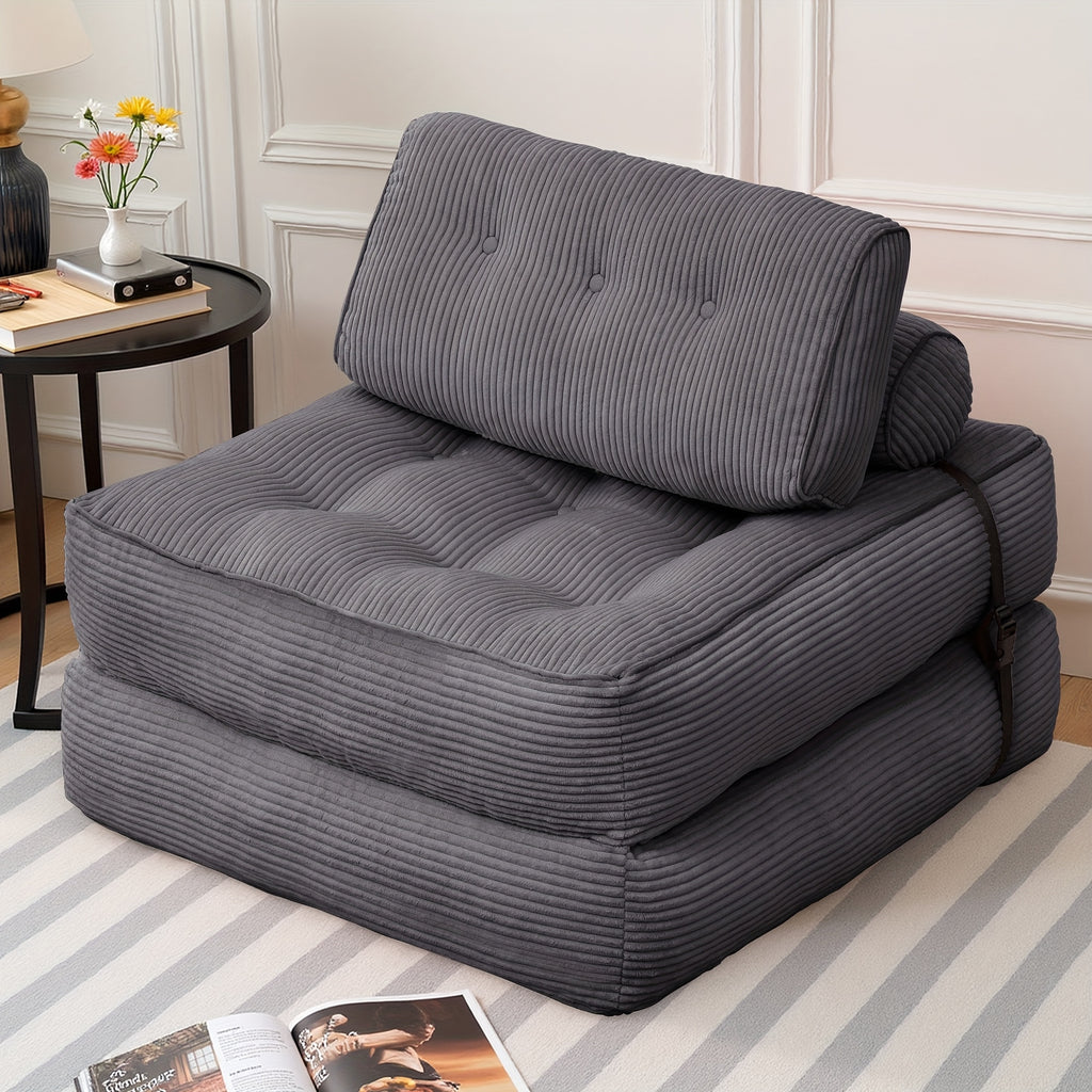 Folding Sofa Bed, Convertible Floor Recliner Chair with Back Support & Mattress, No Assembly Required, Portable Bed Chair for Adults, Small Spaces, Apartments, Dorms, Guest Rooms, Cushioned Padding, Grey Modern Bed Sofa