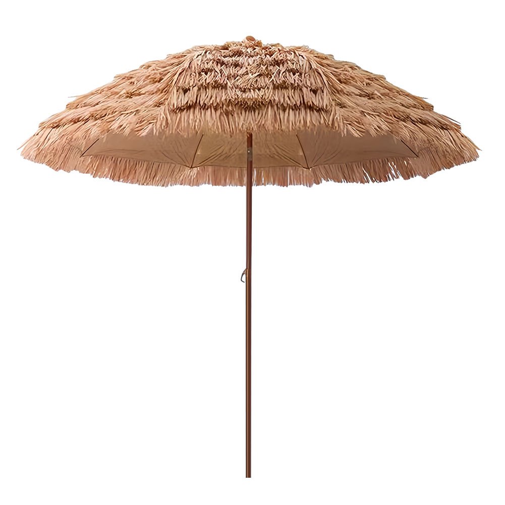7.5-Foot Portable Outdoor Umbrella with UV Protection & Adjustable Canopy - Push Button Tilt, Manual Lift\u002FReclining System, Steel Pole & Iron Frame - Tropical Thatch Tiki Beach Umbrella Suitable for Patio, Poolside, Garden, Backyard (UV-Resistant)