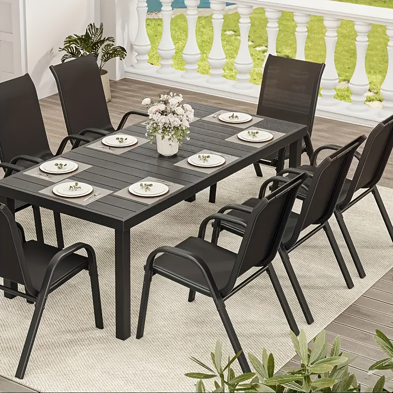 5pcs Outdoor Dining Set with Champagne Textilene Chairs & Metal Table - All-Weather Stackable Patio Furniture, Space-Saving Table and 4 Chairs for Garden, Poolside, Backyard (Champagne, Metal Frame)