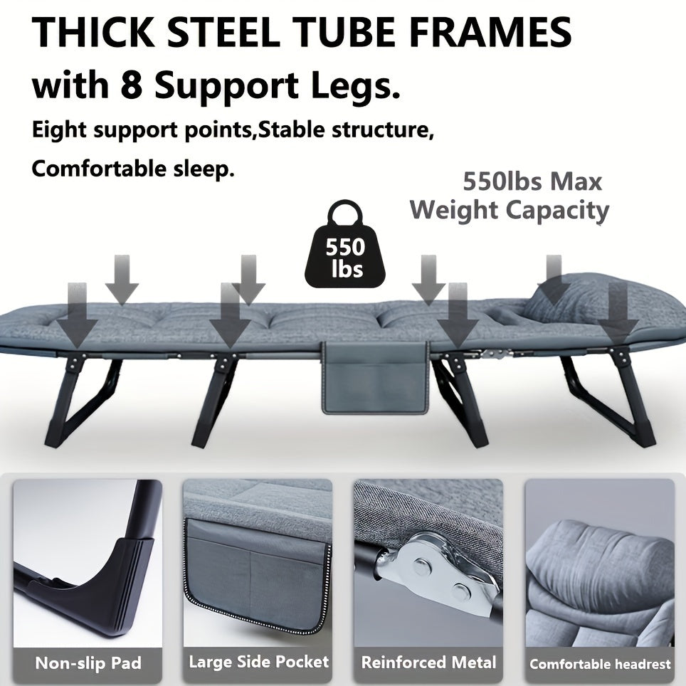 Adjustable 6-Speed Folding Bed for The Courtyard, a Manual Lounge Chair Suitable for Indoor And Outdoor Use, Featuring a Comfortable Ergonomic Design. This Recliner Comes with a Mattress And Is Perfect for Garden Or Terrace Furniture