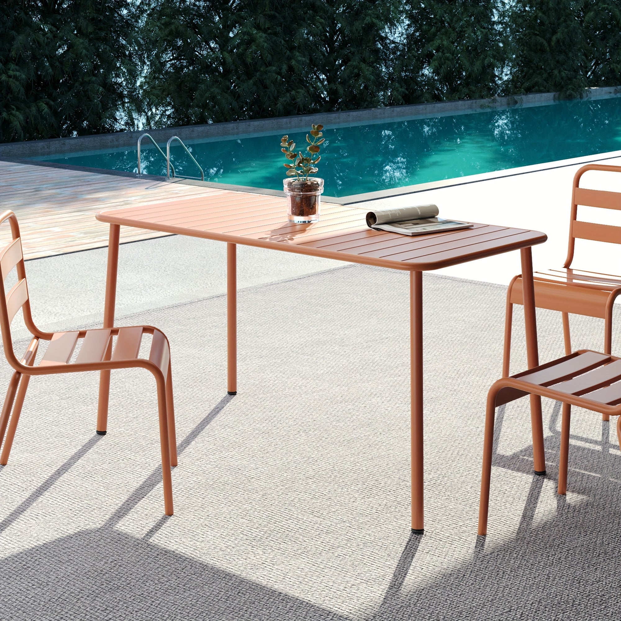 Black Friday Modern Furniture Outdoor Metal Dining Table, Waterproof Patio Table for Garden, Balcony, Or Deck, Available In Long And Square Sizes, Ideal Coffee And Dining Table for Outdoor Use, Mint Green Claret Red\u002F Cream White, Garden Furniture