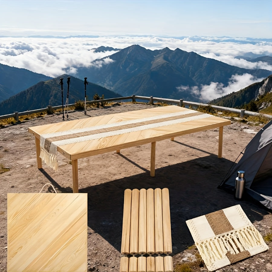 Foldable Beach Picnic Table, 60-inch Low-profile Wooden Portable Bohemian Style Travel Picnic Table, Suitable for Picnics, Beach, BBQ, Camping, Parties, Outdoor Dining, Gardens, And Other Indoor And Outdoor Occasions