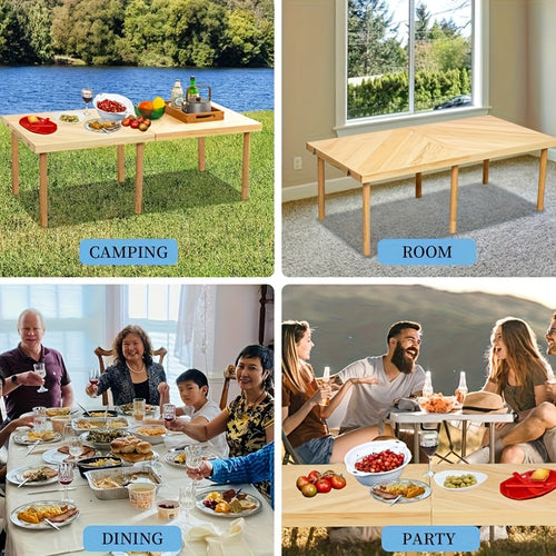 1pc Heavy-Duty Foldable Low-Profile Picnic Table with Tablecloth - 60-Inch Portable Outdoor Table Suitable for Camping, BBQ, Backyard, - Lightweight Foldable with Solid Wood Tabletop & Powder-Coated Frame