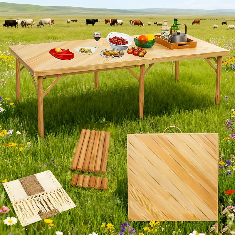 1pc Heavy-Duty Foldable Low-Profile Picnic Table with Tablecloth - 60-Inch Portable Outdoor Table Suitable for Camping, BBQ, Backyard, - Lightweight Foldable with Solid Wood Tabletop & Powder-Coated Frame