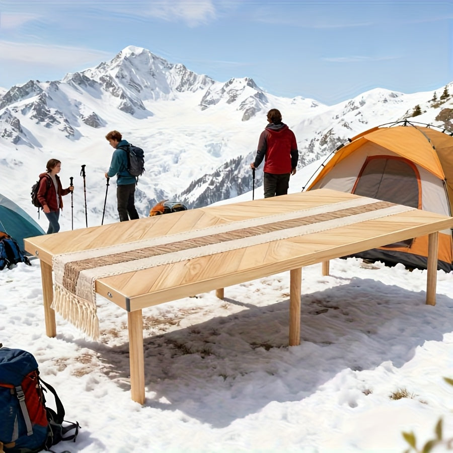 1pc Heavy-Duty Foldable Low-Profile Picnic Table with Tablecloth - 60-Inch Portable Outdoor Table Suitable for Camping, BBQ, Backyard, - Lightweight Foldable with Solid Wood Tabletop & Powder-Coated Frame