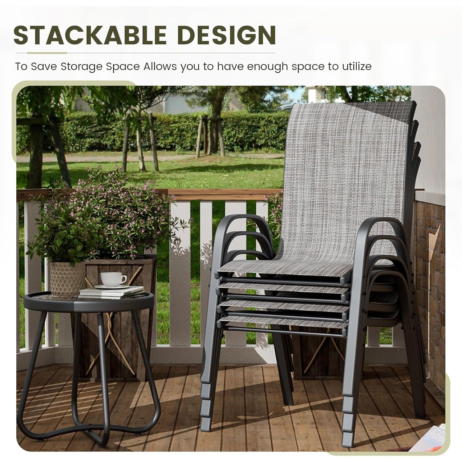 Patio Dining Set For 5, Outdoor Table And Chairs Set With Textured Glass Table, 4 Stackable Patio Chairs, Outdoor Furniture Set For Deck Garden Backyard Lawn Poolside