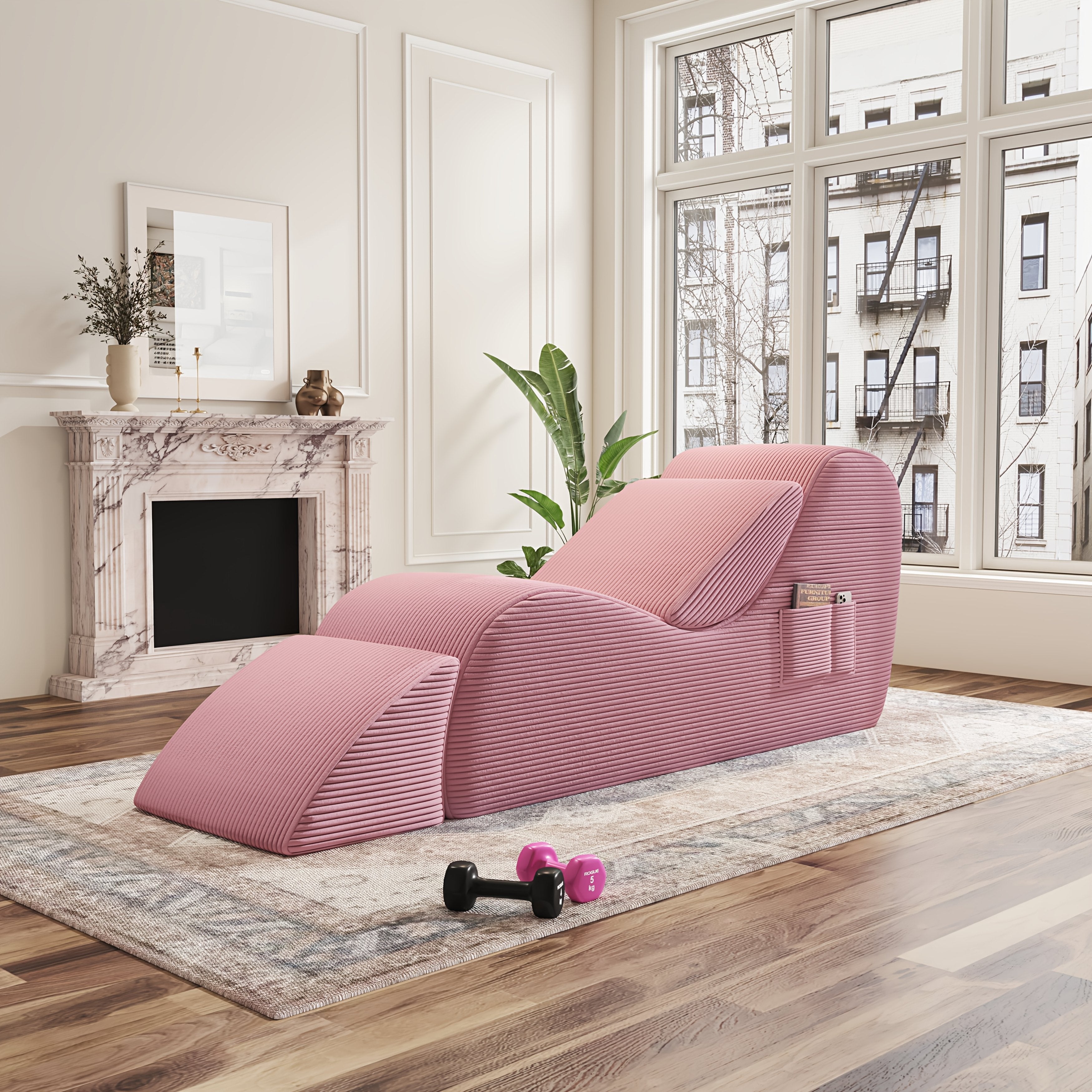 Adults' Ergonomic Yoga Chair with Ottoman - High-Density Foam Boneless Chaise Lounge, Lumbar & Side Pockets - Indoor Stretching Chair for Relaxation, Exercise, for Gym\u002FPilates\u002FStudio - Easy Setup (No Assembly)