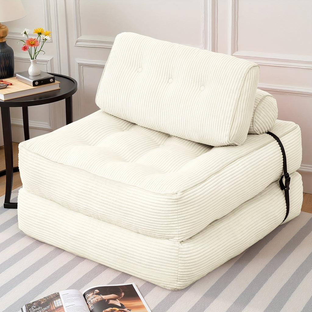 Folding Sofa Bed, Convertible Floor Recliner Chair with Back Support & Mattress, No Assembly Required, Portable Bed Chair for Adults, Small Spaces, Apartments, Dorms, Guest Rooms, Cushioned Padding, Grey Modern Bed Sofa