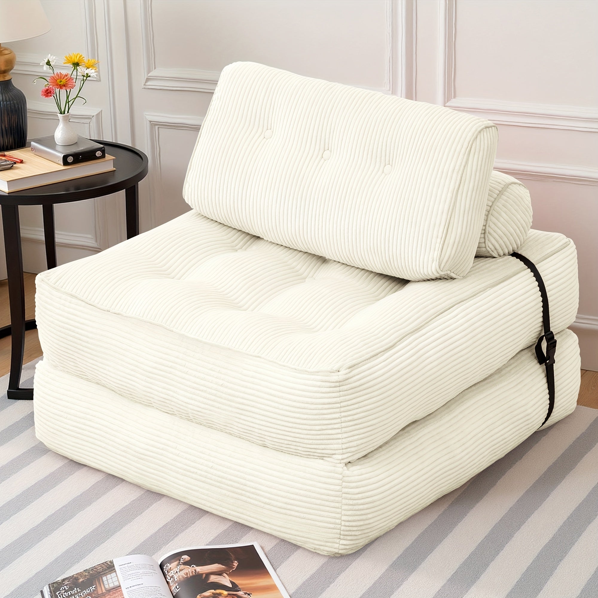 Folding Sofa Bed, Convertible Floor Recliner Chair with Back Support & Mattress, No Assembly Required, Portable Bed Chair for Adults, Small Spaces, Apartments, Dorms, Guest Rooms, Cushioned Padding, Grey Modern Bed Sofa