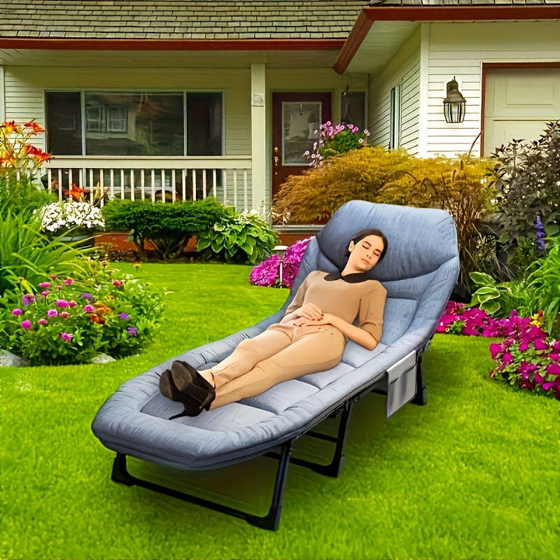 Adjustable 6-Speed Folding Bed for The Courtyard, a Manual Lounge Chair Suitable for Indoor And Outdoor Use, Featuring a Comfortable Ergonomic Design. This Recliner Comes with a Mattress And Is Perfect for Garden Or Terrace Furniture