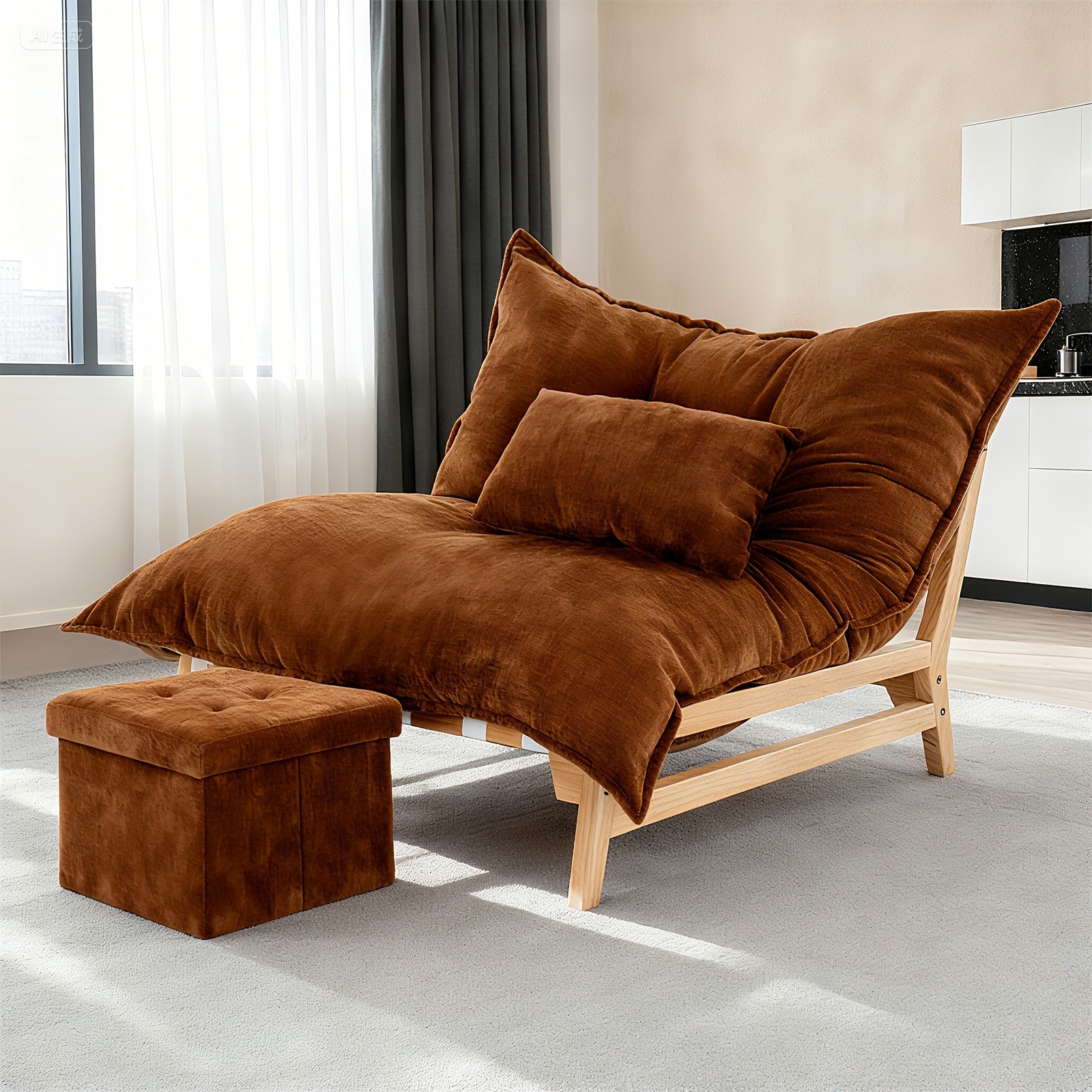 LILYPELLE Oversized Chaise Lounge Chair, Multi-Functional Comfy Upholstered Sleeper Sofas, Comfy Accent Chair with Storage Footrest & Pillow for Living Room, Bedroom & Office