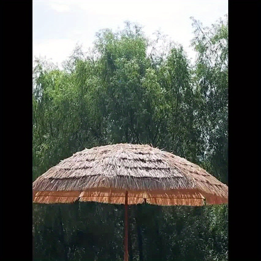 7.5-Foot Portable Outdoor Umbrella with UV Protection & Adjustable Canopy - Push Button Tilt, Manual Lift\u002FReclining System, Steel Pole & Iron Frame - Tropical Thatch Tiki Beach Umbrella Suitable for Patio, Poolside, Garden, Backyard (UV-Resistant)