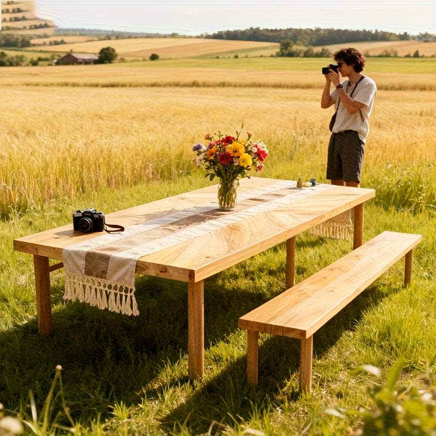 1pc Heavy-Duty Foldable Low-Profile Picnic Table with Tablecloth - 60-Inch Portable Outdoor Table Suitable for Camping, BBQ, Backyard, - Lightweight Foldable with Solid Wood Tabletop & Powder-Coated Frame