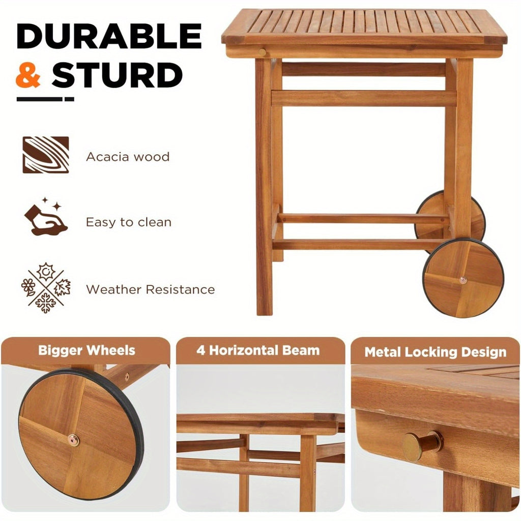 Acacia Wood Outdoor Dining Table for 4, Foldable Top Patio Table with Wheels, Heavy Duty Farmhouse Table for Backyard, Deck, Porch & Poolside