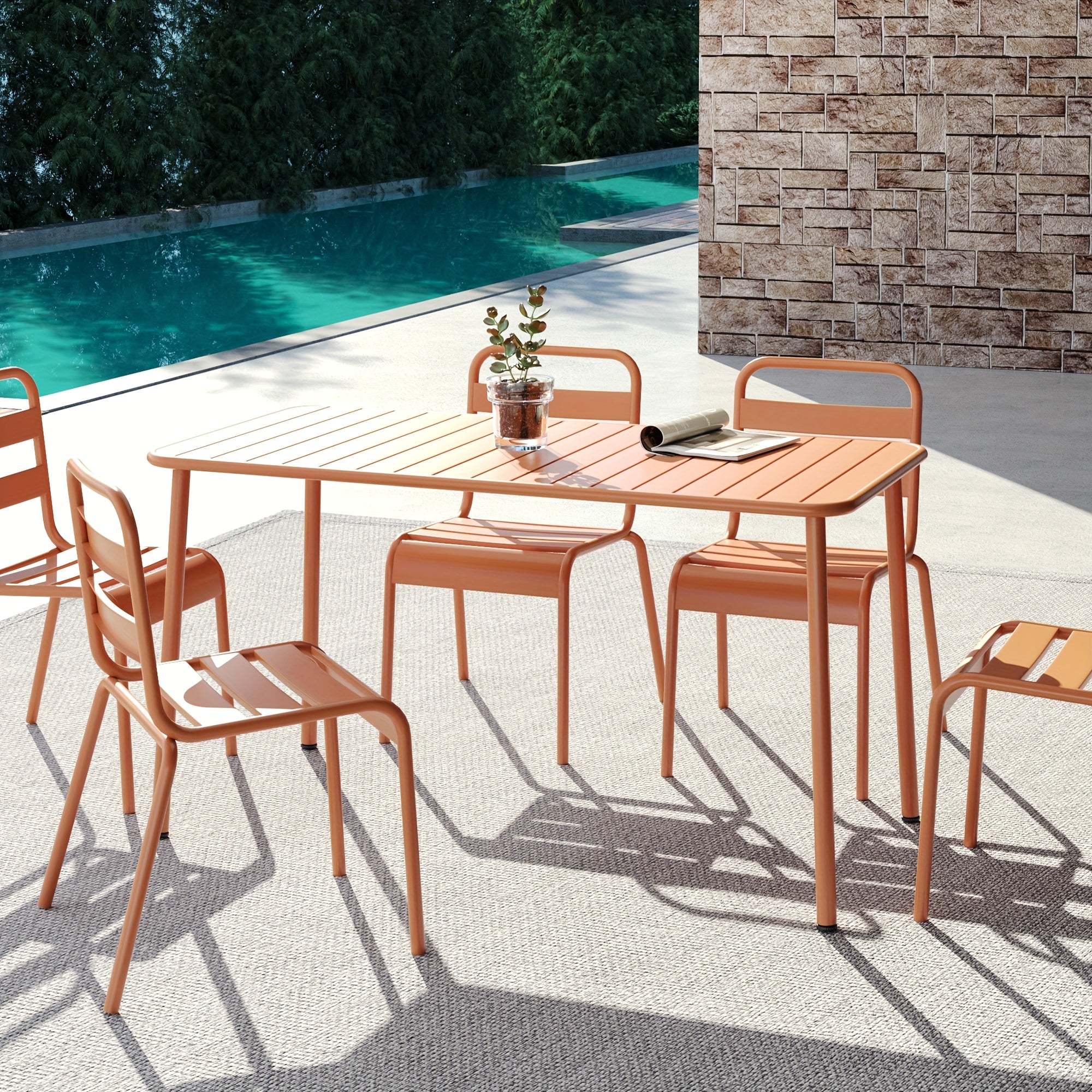 Black Friday Modern Furniture Outdoor Metal Dining Table, Waterproof Patio Table for Garden, Balcony, Or Deck, Available In Long And Square Sizes, Ideal Coffee And Dining Table for Outdoor Use, Mint Green Claret Red\u002F Cream White, Garden Furniture