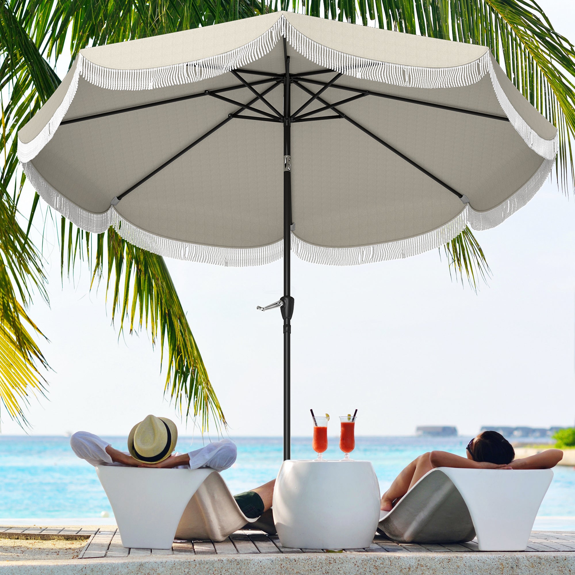 9ft Large Outdoor Patio Umbrella with UPF 30+, Heavy-Duty & 8-Rib Canopy, Manual Tilt & Vented Design - Easy-Curve Pole Lift System for Pool,, Balcony - Light Gray All-Purpose Shade Umbrella (Round